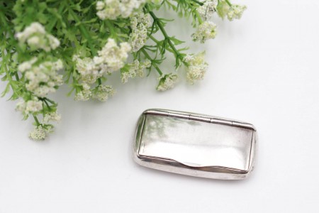 Caixa de rapé em prata lisa com tampa basculante